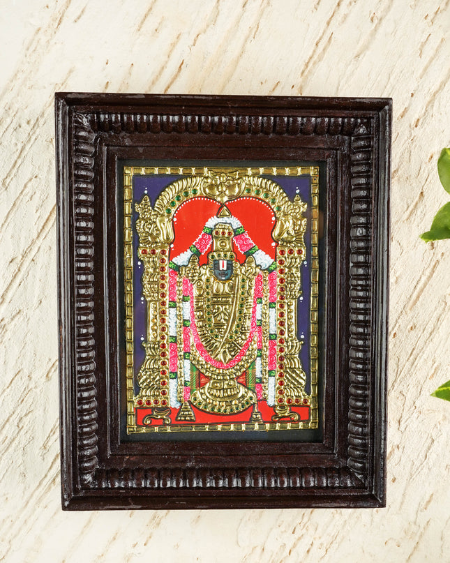 Tanjore Painting - Tirupathi Balaji - Flat (Gold Foil) - 8x6 inch - WL0847