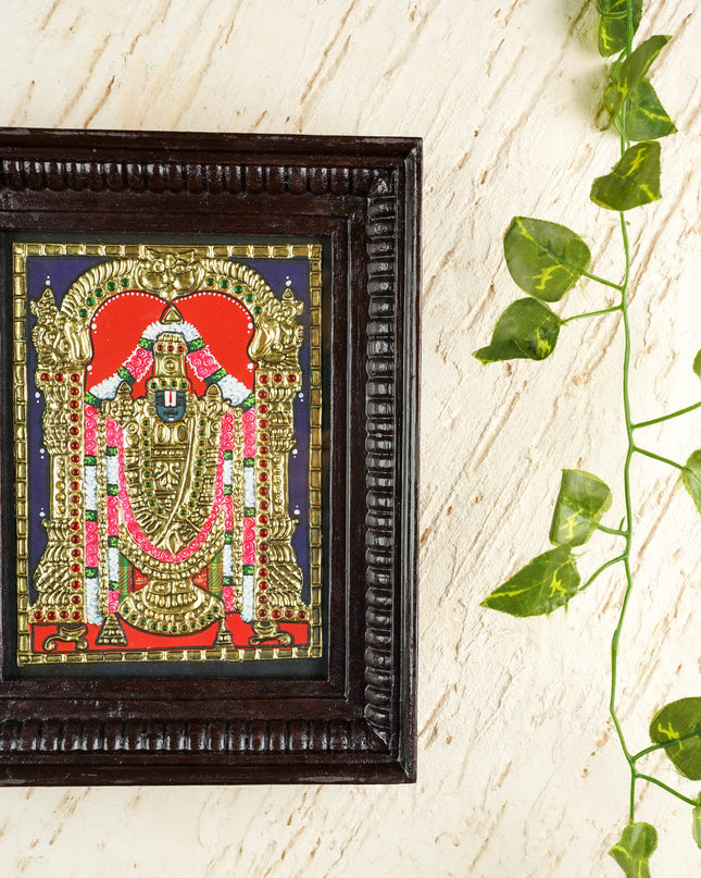 Tanjore Painting - Tirupathi Balaji - Flat (Gold Foil) - 8x6 inch - WL0847