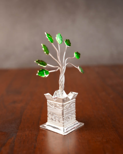 German Silver Tulasi Maadam with Green Leaves - WL0944
