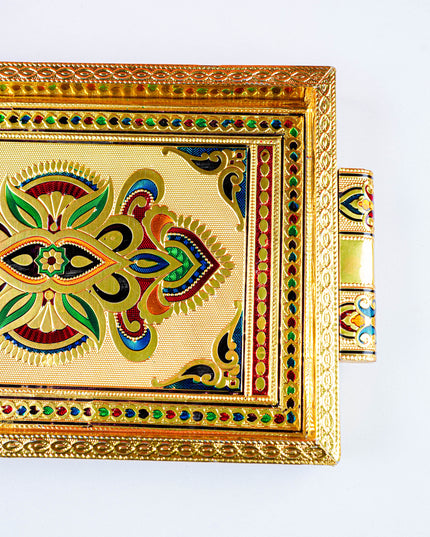 Meenakari Tray with Deepam Design - 12X8Inches - WL1043