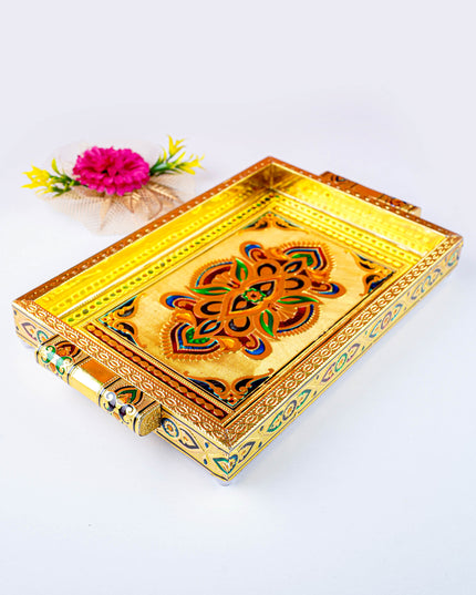 Meenakari Tray with Deepam Design - 12X8Inches - WL1043