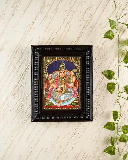 Tanjore Painting - Saraswathi - Flat (Gold Foil) - 8x6 inch - WL1561