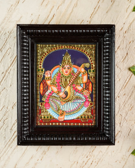 Tanjore Painting - Saraswathi - Flat (Gold Foil) - 8x6 inch - WL1561