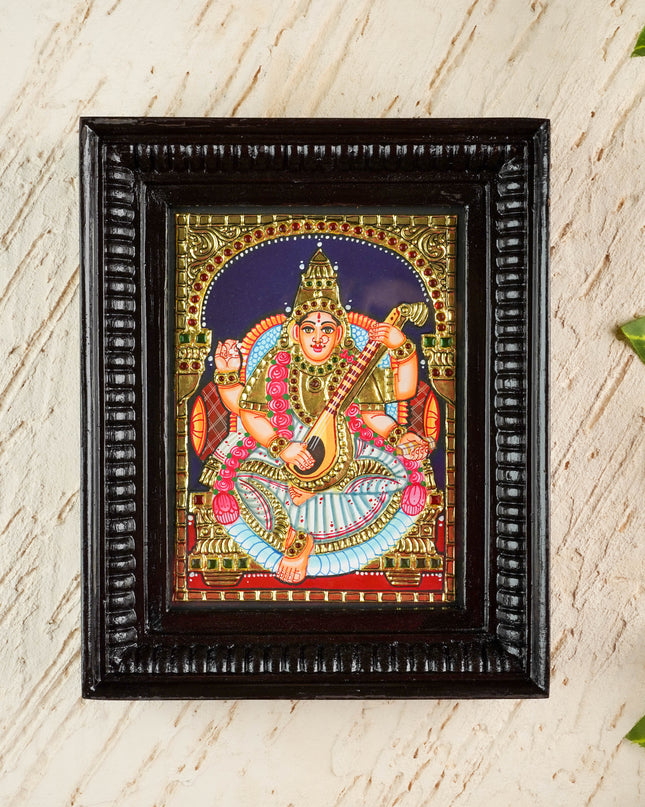 Tanjore Painting - Saraswathi - Flat (Gold Foil) - 8x6 inch - WL1561