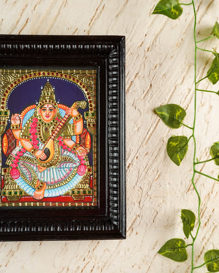 Tanjore Painting - Saraswathi - Flat (Gold Foil) - 8x6 inch - WL1561