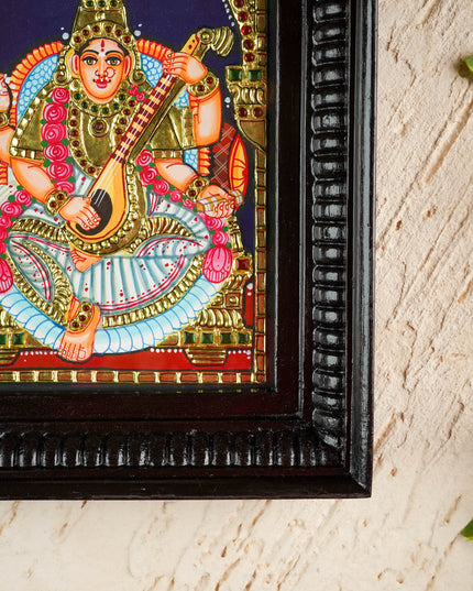 Tanjore Painting - Saraswathi - Flat (Gold Foil) - 8x6 inch - WL1561