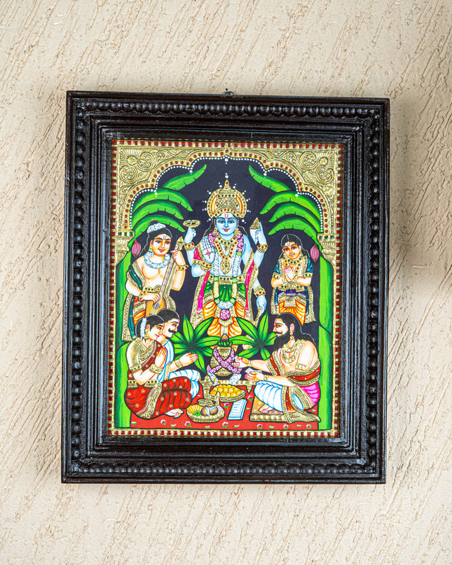 Tanjore Painting - Satyanarayana - Flat (Gold Foil) - 15x12inch  - WL1720