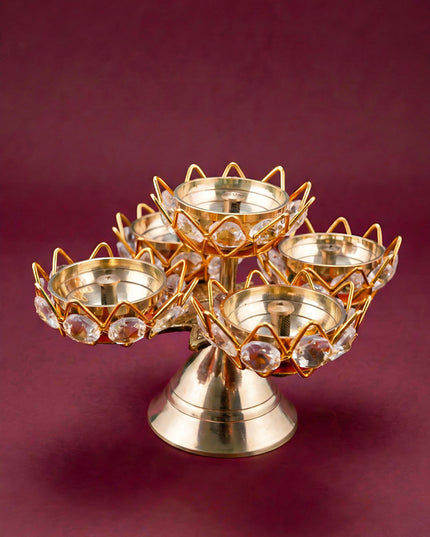 Brass Coated 5 Crystal Diya - WL1750