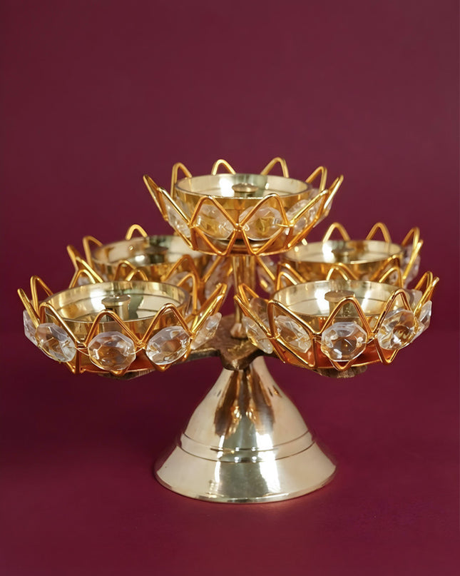 Brass Coated 5 Crystal Diya - WL1750