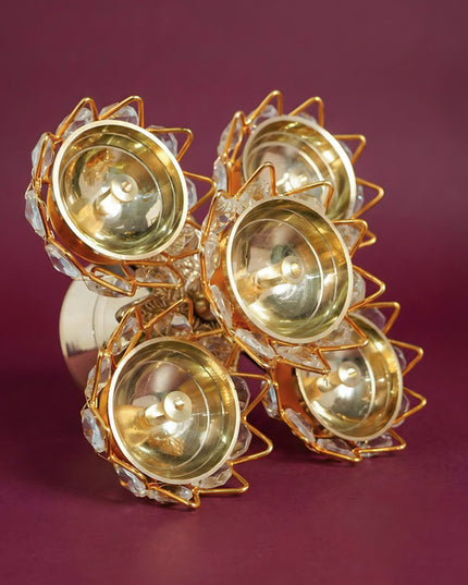 Brass Coated 5 Crystal Diya - WL1750