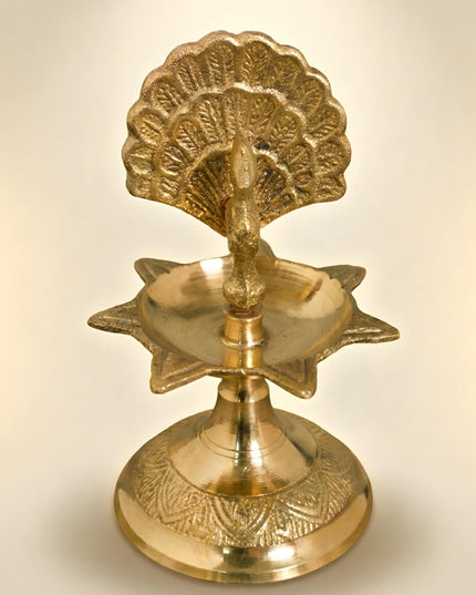 Brass Peacock Diya with 7 Face - WL1752
