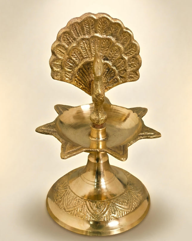 Brass Peacock Diya with 7 Face - WL1752
