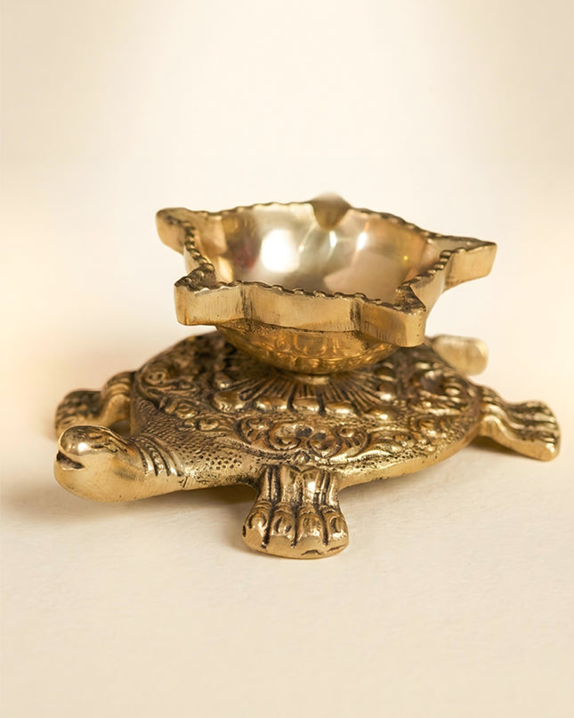 Brass Tortoise 5 Face Diya (Black Antique Finish) - WL1817
