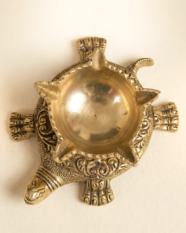 Brass Tortoise 5 Face Diya (Black Antique Finish) - WL1817