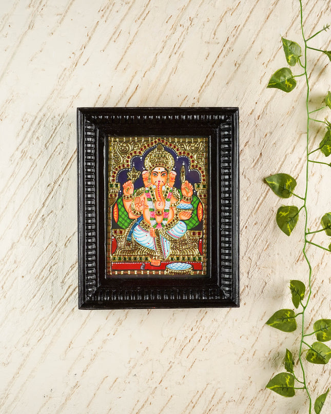Tanjore Painting - Ganesha - Flat (Gold Foil) - 8x6 inch - WL1821