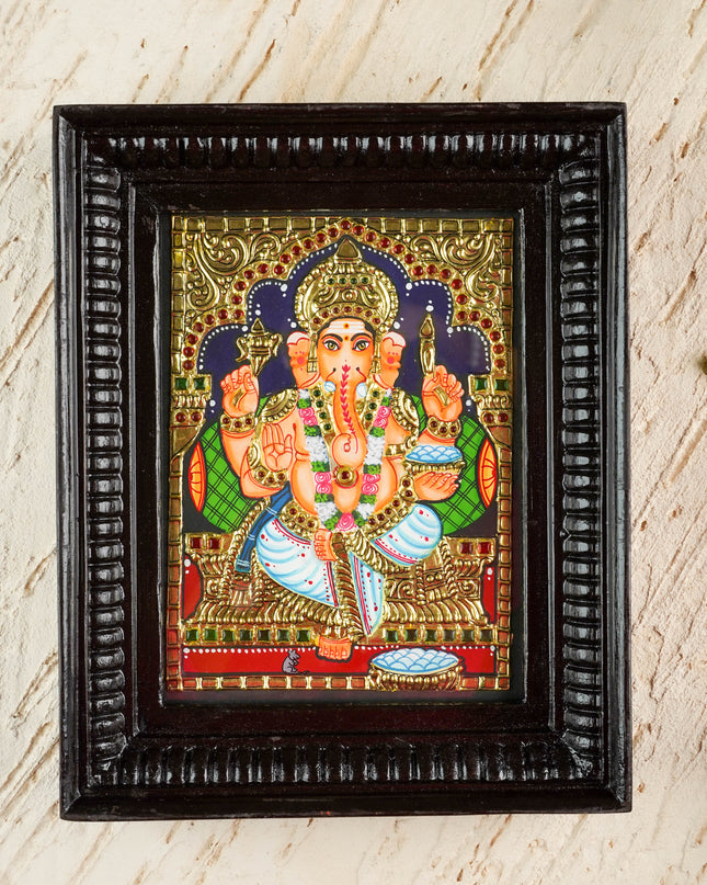 Tanjore Painting - Ganesha - Flat (Gold Foil) - 8x6 inch - WL1821
