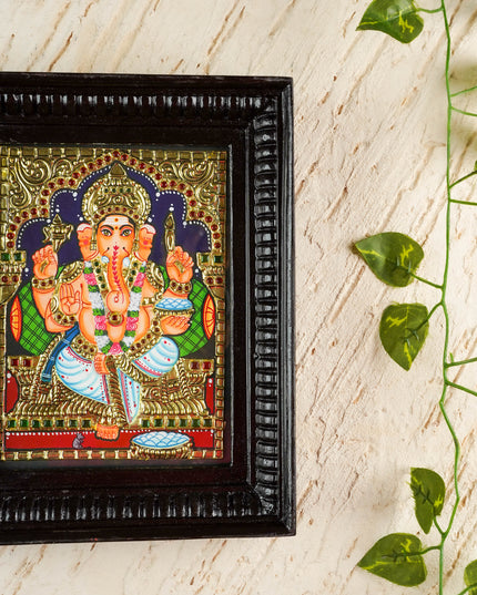 Tanjore Painting - Ganesha - Flat (Gold Foil) - 8x6 inch - WL1821
