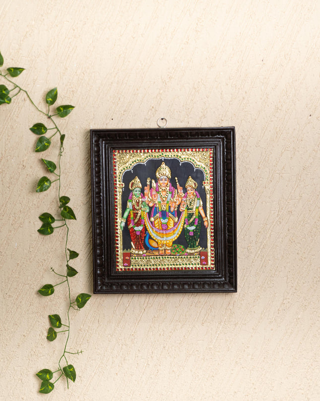 Tanjore Painting - Murugan-Valli-Deivanai - Flat (Gold Foil) - 12x10 inch - WL1853