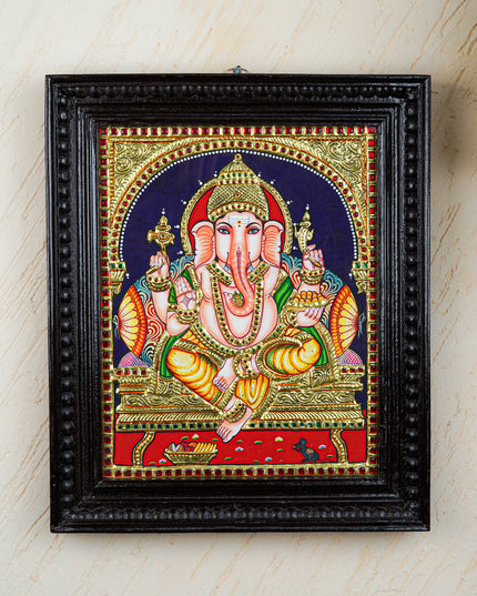 Tanjore Painting Ganesha - Flat (Gold Foil) - 15x12 inch - WL1938