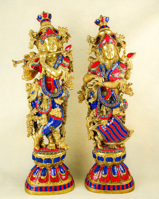 Brass Radha Krishna Figurine - 30 inch - WL1956