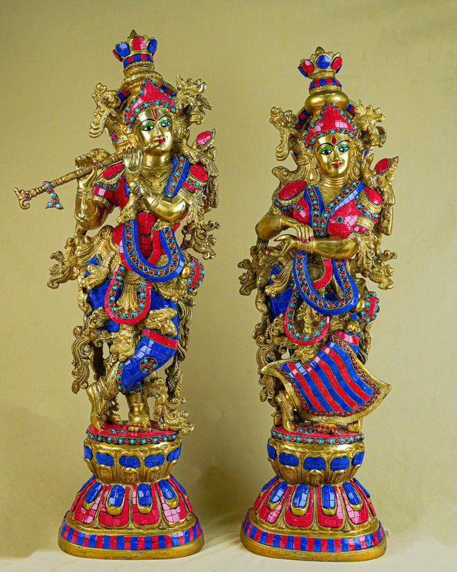 Brass Radha Krishna Figurine - 30 inch - WL1956