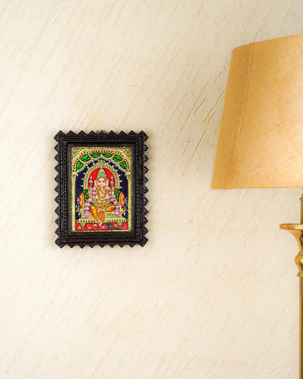 Tanjore Painting (Chettinad Frame) - Ganesha - Flat (Gold Foil) - 8x6 inch - WL2019
