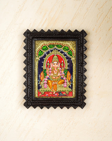 Tanjore Painting (Chettinad Frame) - Ganesha - Flat (Gold Foil) - 8x6 inch - WL2019