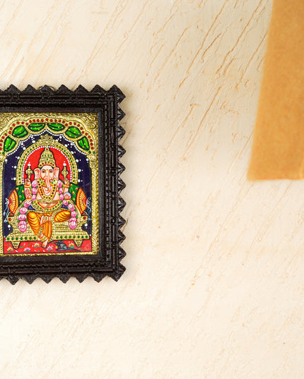 Tanjore Painting (Chettinad Frame) - Ganesha - Flat (Gold Foil) - 8x6 inch - WL2019