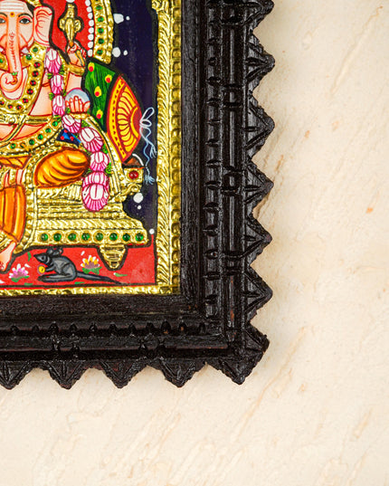 Tanjore Painting (Chettinad Frame) - Ganesha - Flat (Gold Foil) - 8x6 inch - WL2019