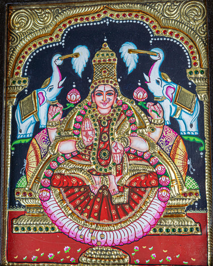 Tanjore Painting - Gajalakshmi - Flat (Gold Foil) - 10x8 inch - WL2054
