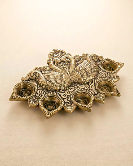 Brass Peacock 5 Face Aarti Diya - WL2230