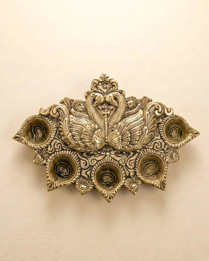 Brass Peacock 5 Face Aarti Diya - WL2230