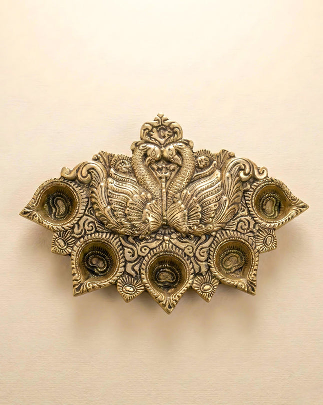 Brass Peacock 5 Face Aarti Diya - WL2230