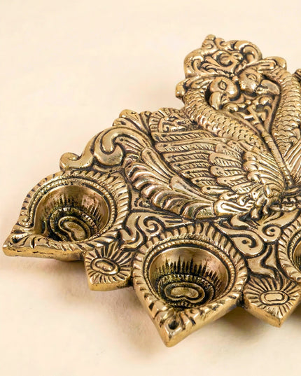 Brass Peacock 5 Face Aarti Diya - WL2230