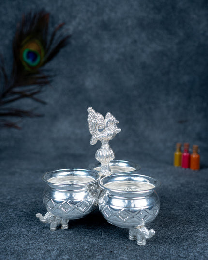 German silver 3 cups kumkum holder  - WL2249