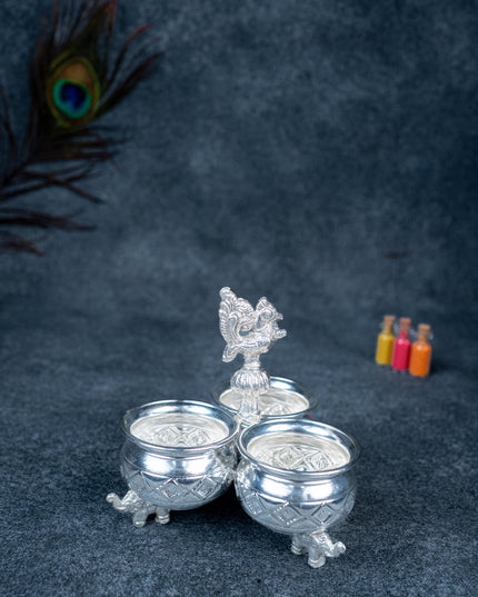German silver 3 cups kumkum holder  - WL2249