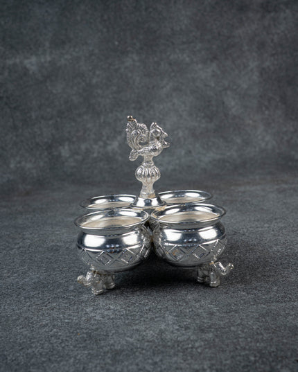 German Silver 4 Cup Kumkum Holder 2.5inch - WL2250-1