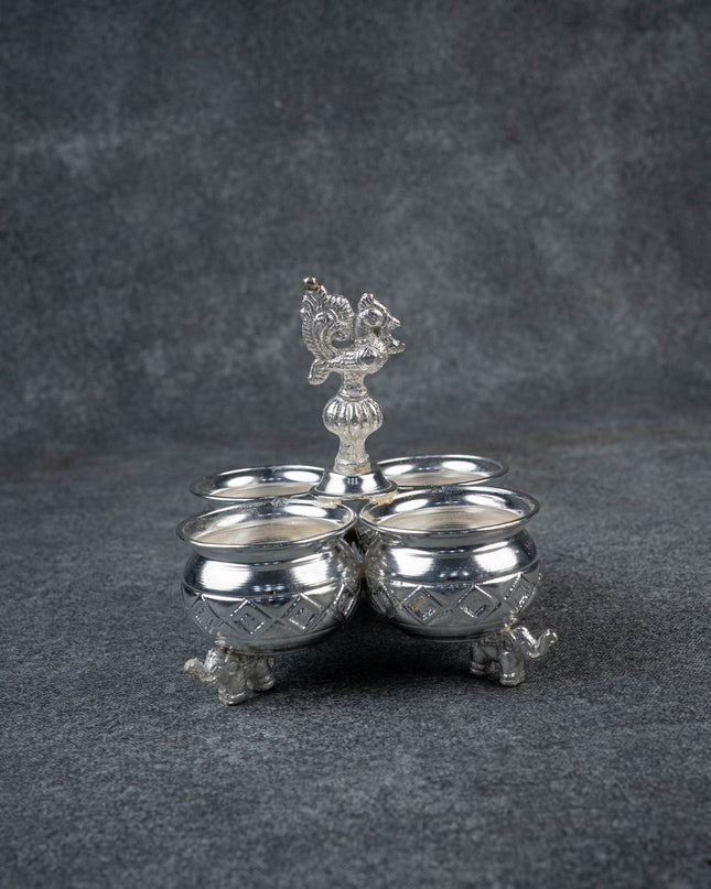 German Silver 4 Cup Kumkum Holder 2.5inch - WL2250-1