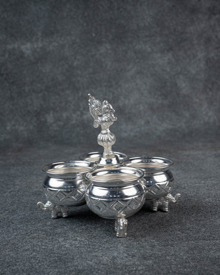 German Silver 4 Cup Kumkum Holder 2.5inch - WL2250-1
