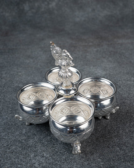 German Silver 4 Cup Kumkum Holder 2.5inch - WL2250-1