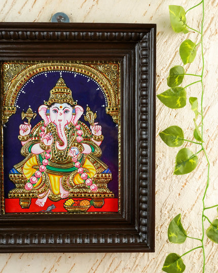 Tanjore Painting - Ganesha - Flat (Gold Foil) - 10x8 inch - WL2343