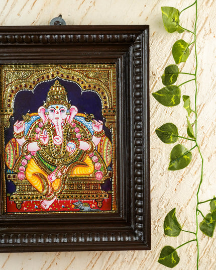 Tanjore Painting - Ganesha - Flat (Gold Foil) - 10x8 inch - WL2343