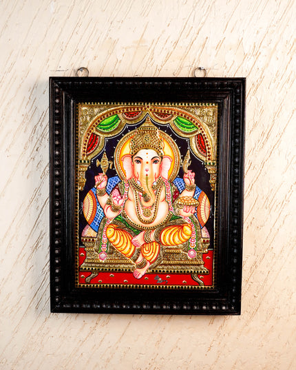 Tanjore Painting Ganesha - Flat (Gold foil) - 18x14 inch - WL2454
