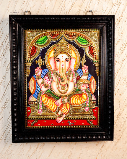 Tanjore Painting Ganesha - Flat (Gold foil) - 18x14 inch - WL2454