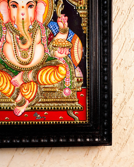 Tanjore Painting Ganesha - Flat (Gold foil) - 18x14 inch - WL2454