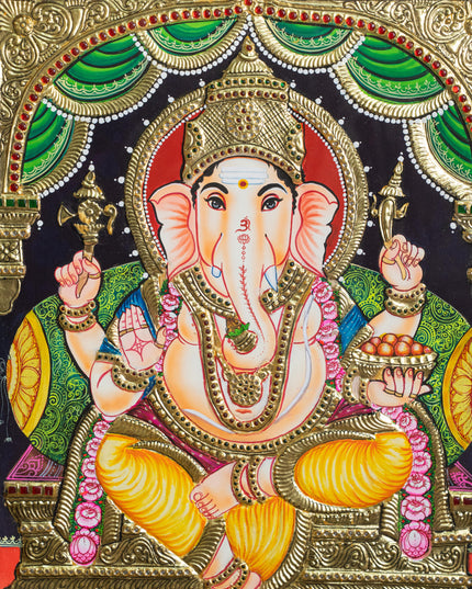 Tanjore Painting - Ganesha - Flat (Gold Foil) - 18x14 inch - WL2465