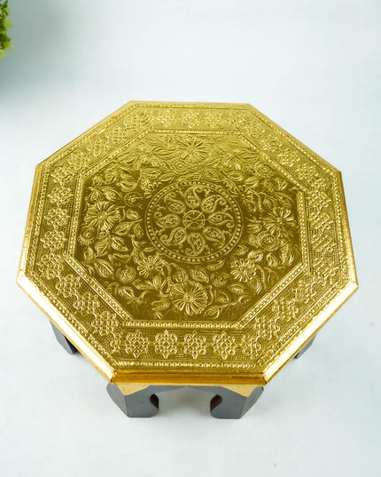 Wooden Stool with Brass Finish - 12 inch - WL2593