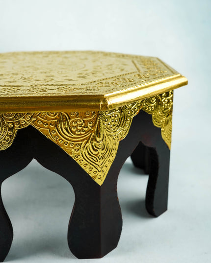 Wooden Stool with Brass Finish - 12 inch - WL2593