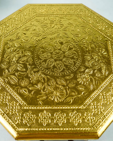 Wooden Stool with Brass Finish - 12 inch - WL2593