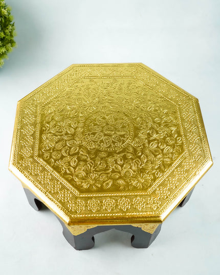 Wooden Stool with Brass Finish - 14 inch - WL2594